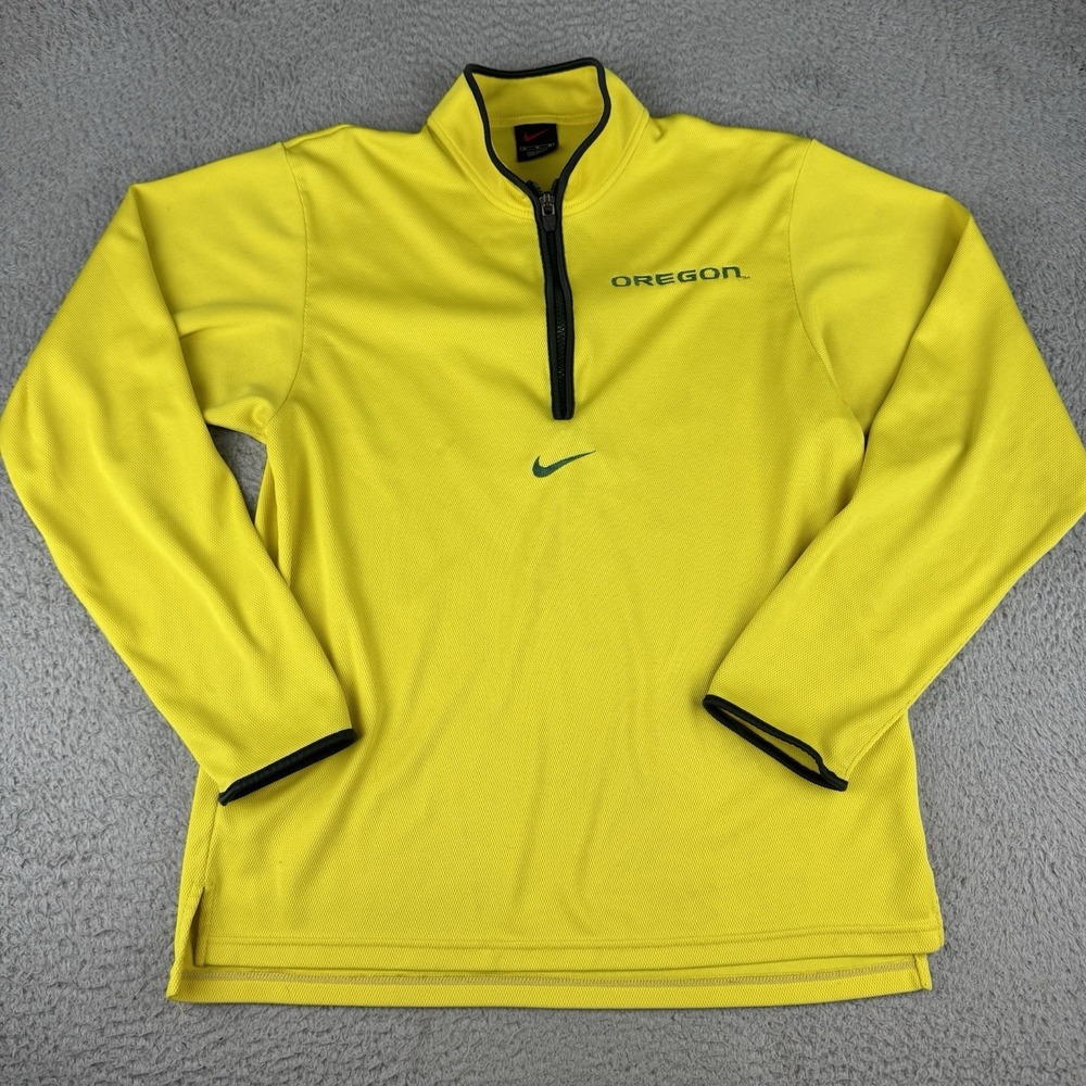 Men's Vintage Nike Team Oregon Ducks Yellow Waffle 1/4 Zipup USA center swoosh M